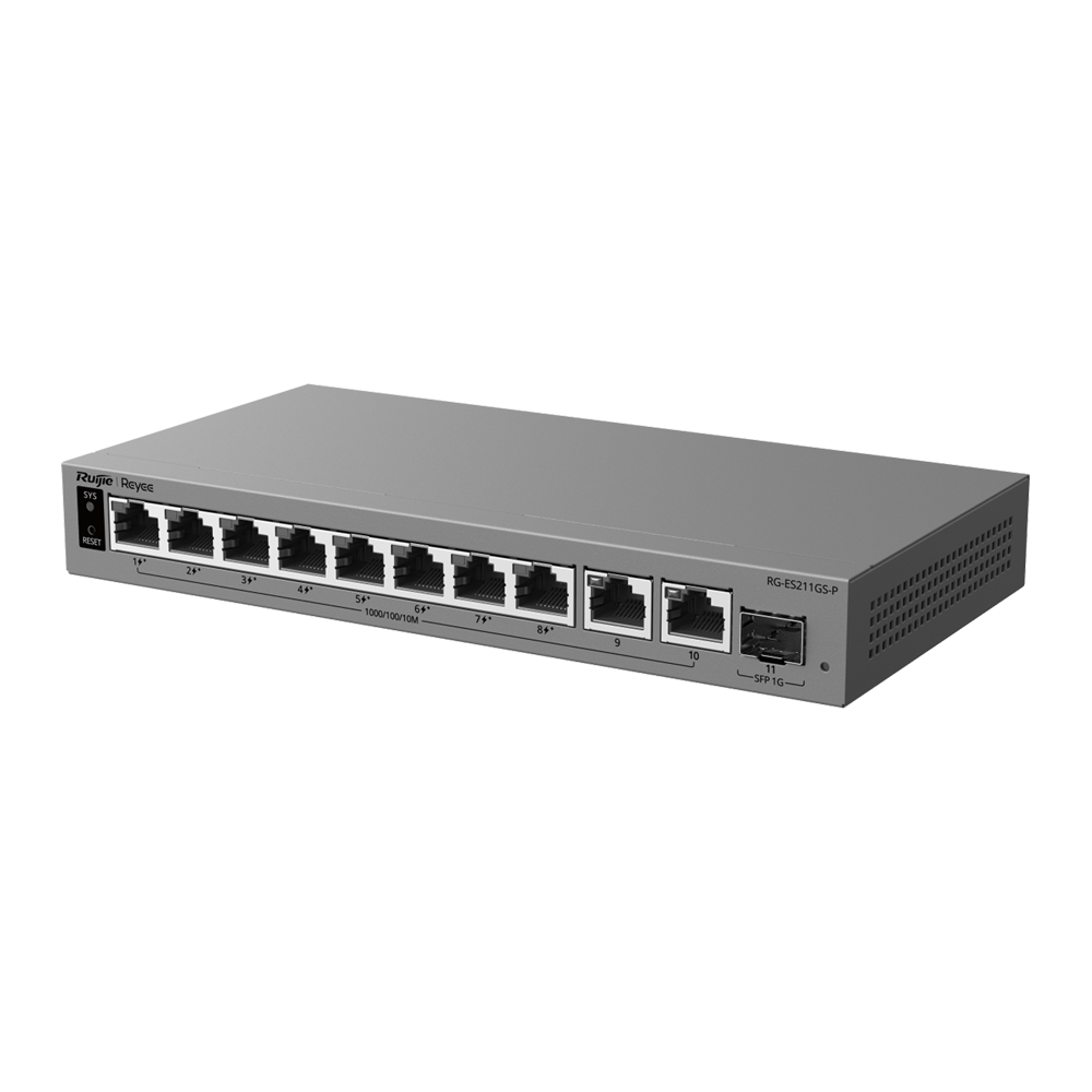RG-ES211GS-P - Switch PoE+ Cloud gestionable L2 - 10 Gigabit + 1 SFP — 8 PoE+ 120 W