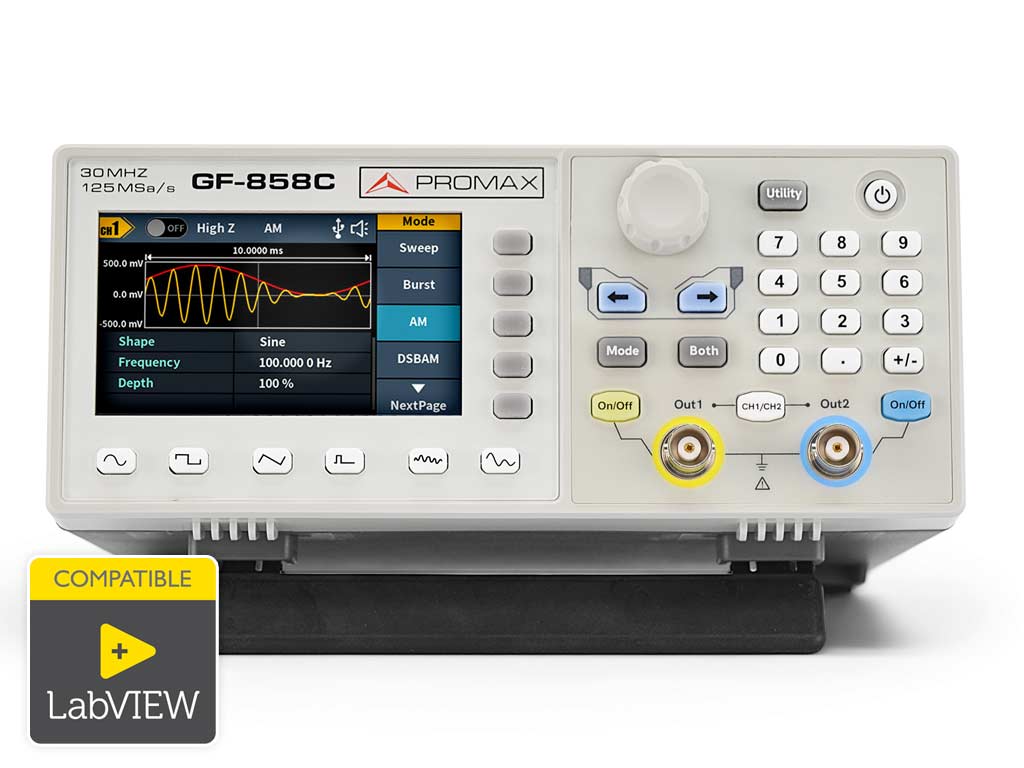 GF-858C · Generador de funciones arbitrarias 30 MHz doble canal PROMAX