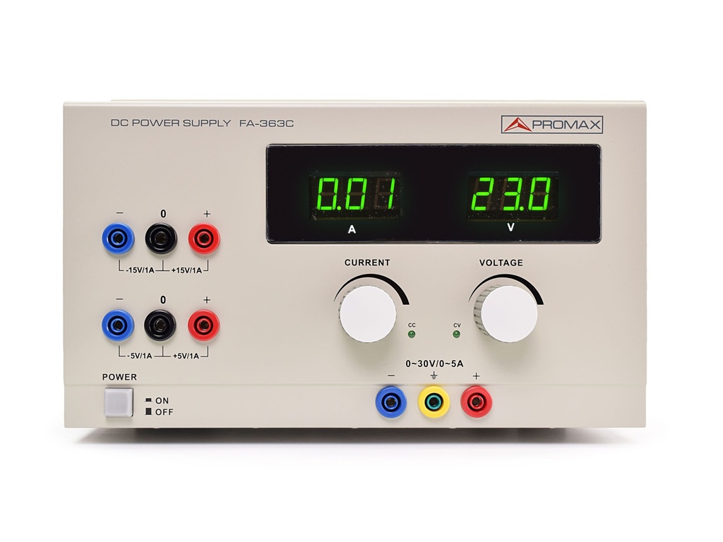 FA-363C · Fuente de alimentación 0–30 V / 5 A con auxiliares PROMAX
